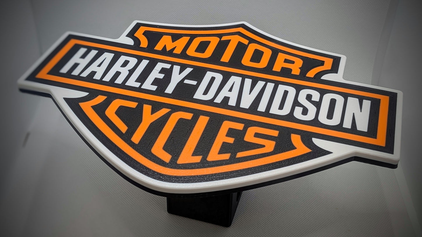 Hitch Cover - Harley Davidson Logo - Orange Text