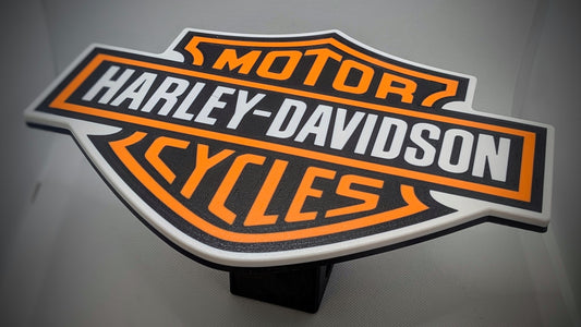 Hitch Cover - Harley Davidson Logo - Orange Text
